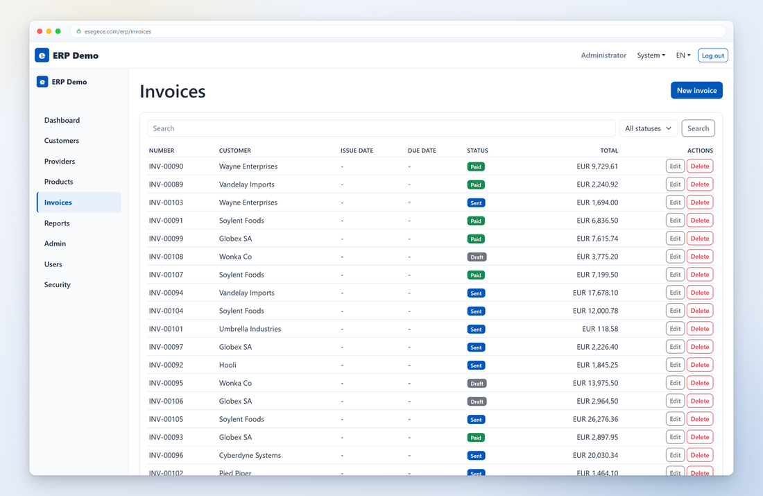 Data-aware grids: a Delphi web application built with sgcHTML, shown running in a browser.