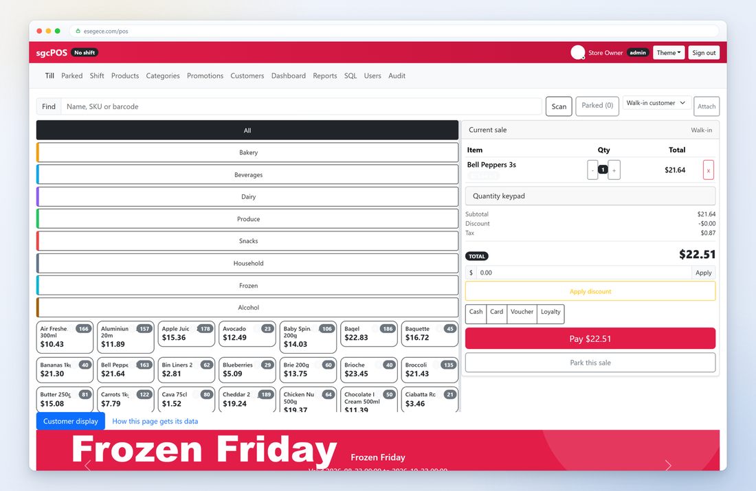Touch point of sale: a Delphi web application built with sgcHTML, shown running in a browser.