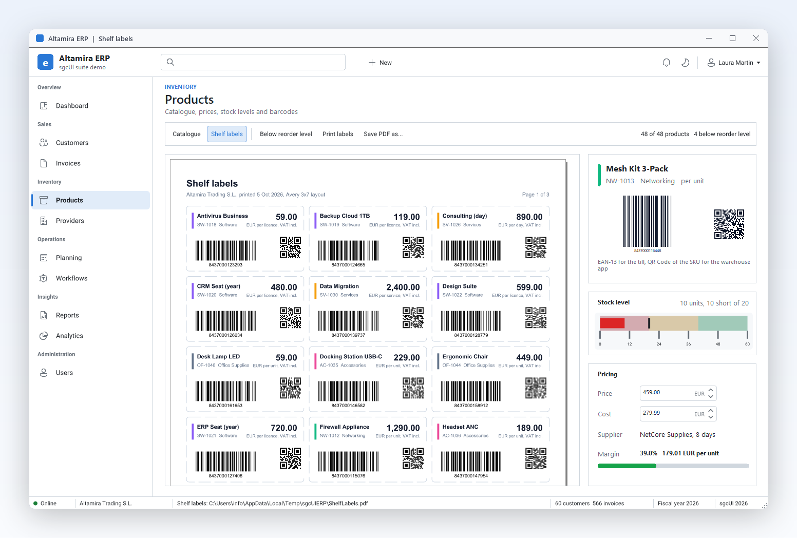 Regaletiketten mit Barcodes und QR-Codes, druckfertig.