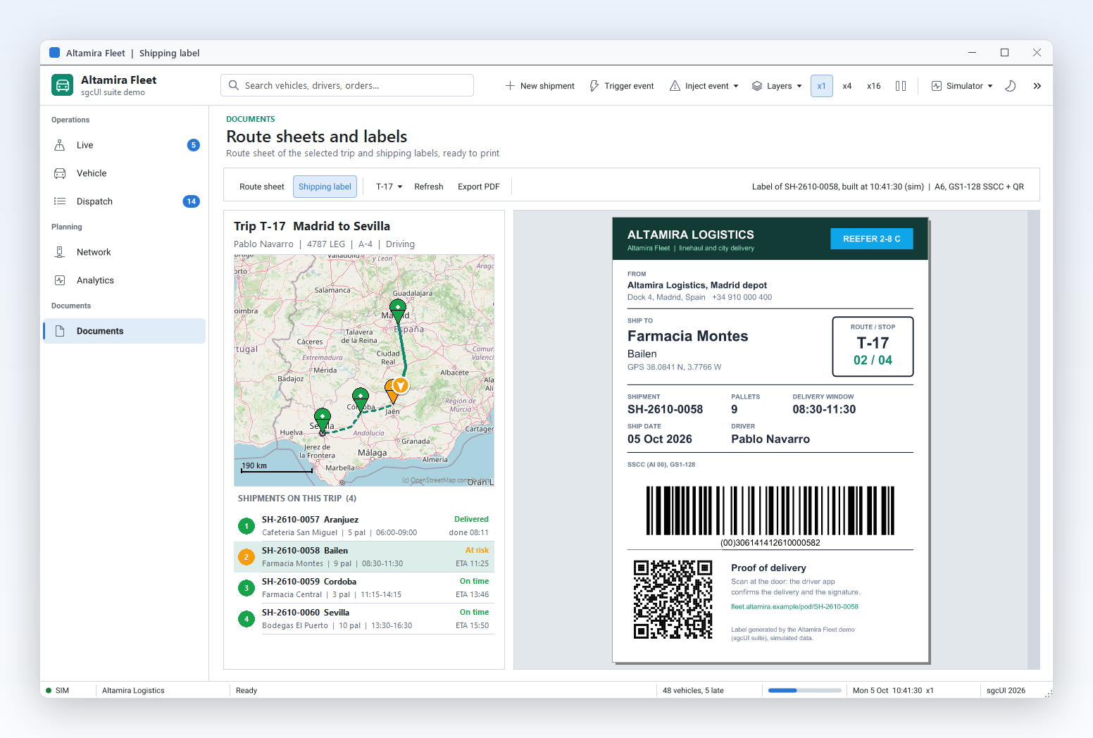 Versandetiketten mit Barcode und QR-Code, direkt aus der Anwendung gedruckt.
