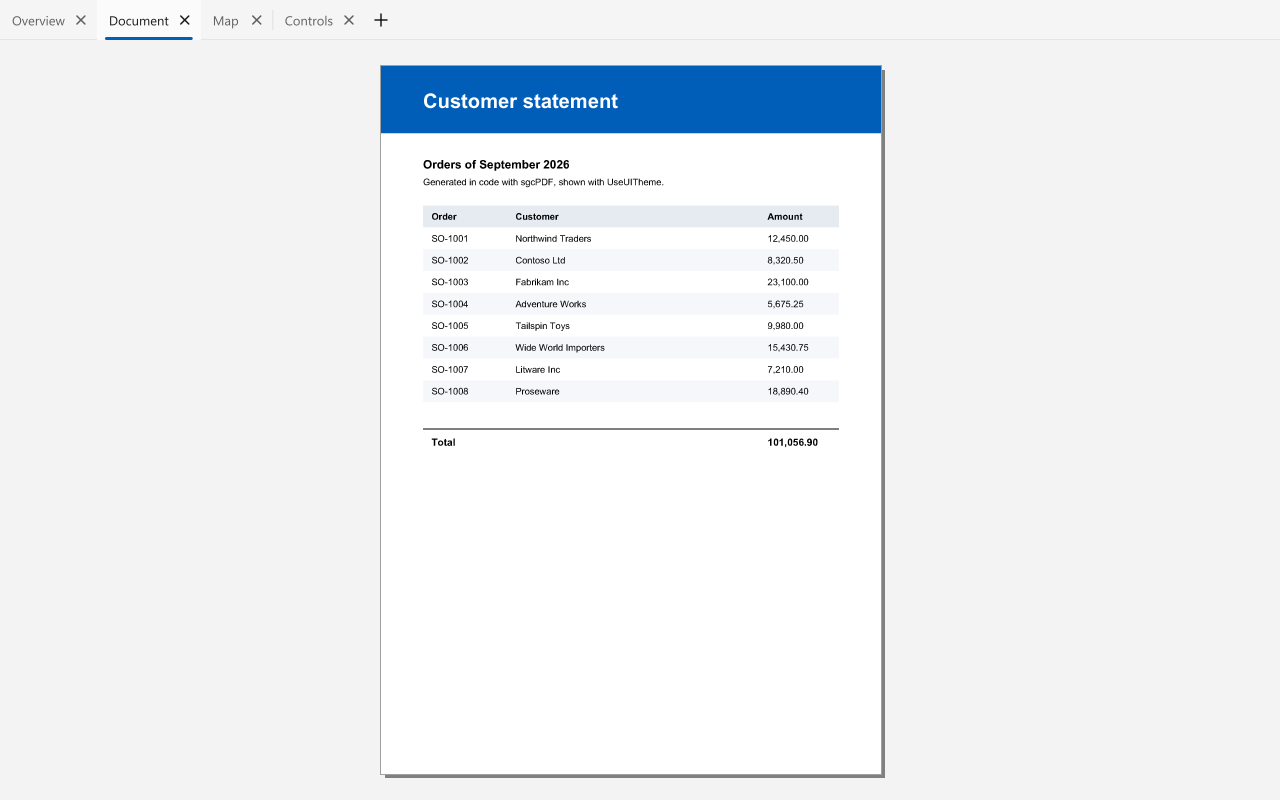 sgcPDF viewer following the Fluent theme, light