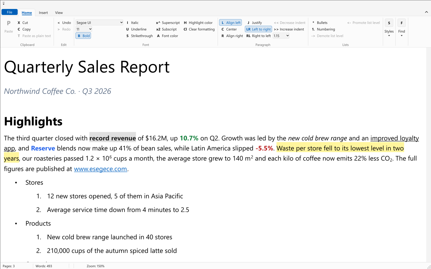 The sgcRichEdit Editor demo with the Fluent preset, light