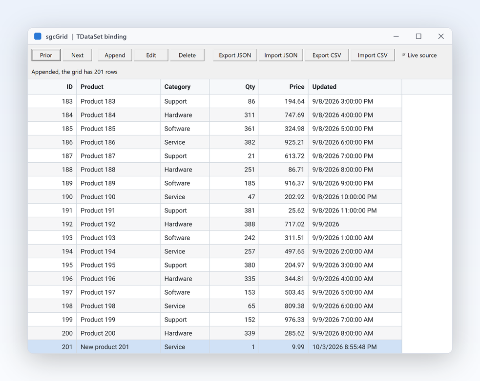Bind any TDataSet in a few lines
