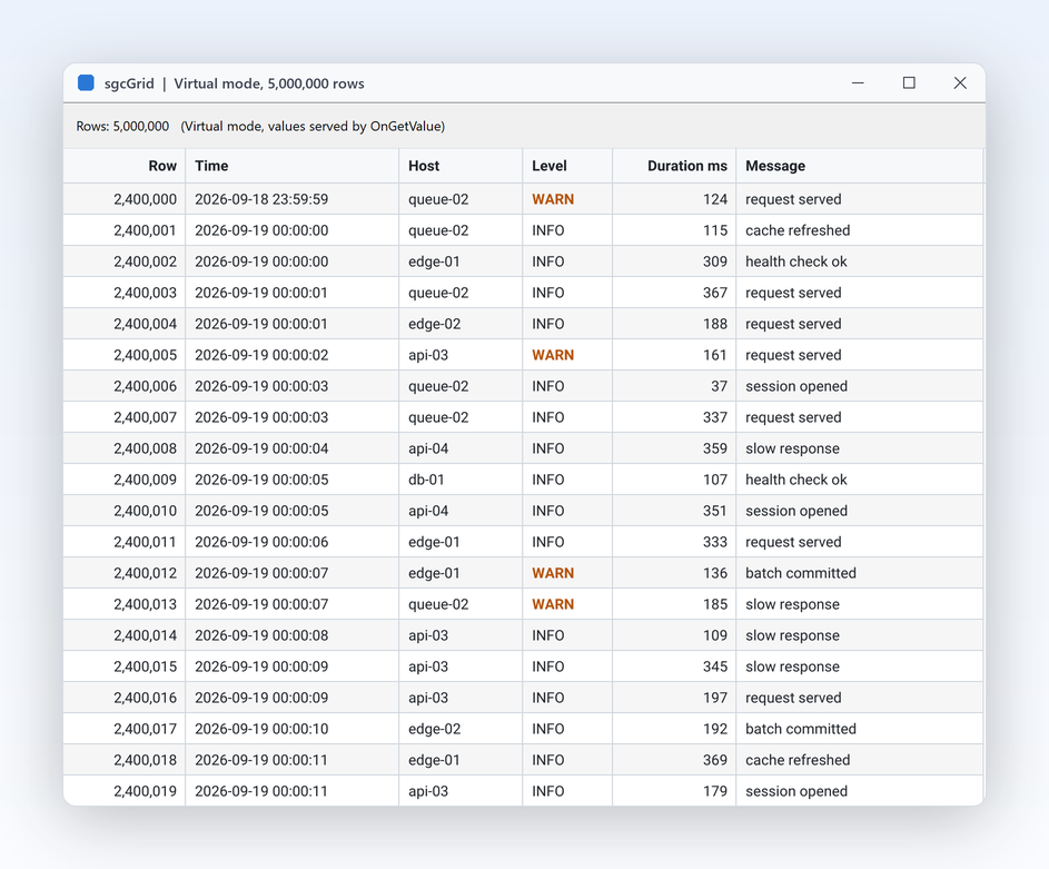 Browse millions of rows without loading them