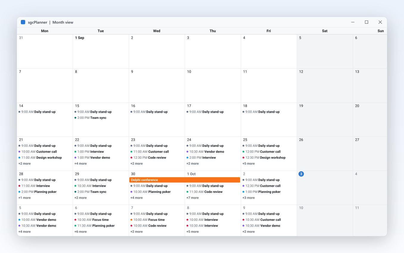 TsgcVCLScheduler month view