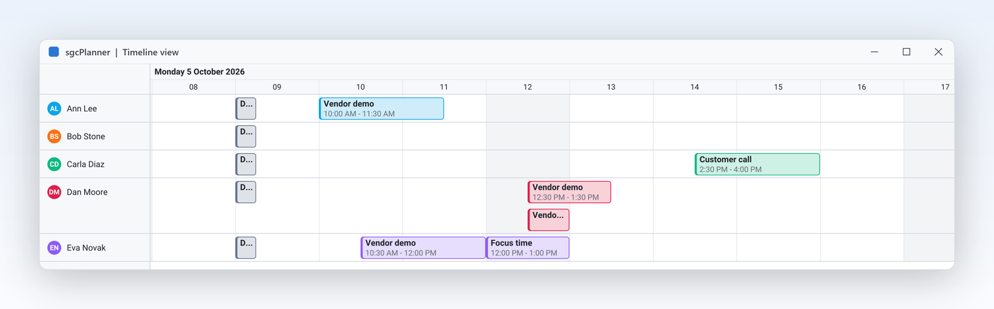 TsgcVCLScheduler resource timeline view