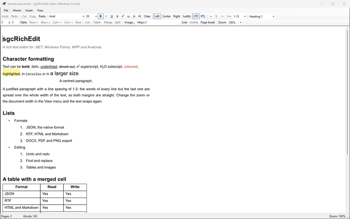 La demo Editor .NET per Windows Forms