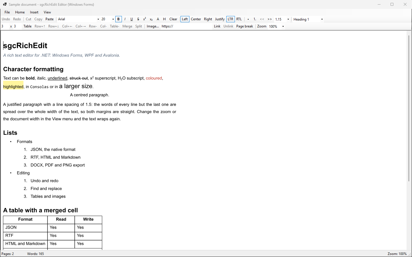 The .NET Editor demo for Windows Forms